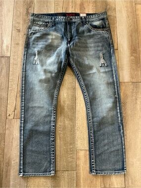 Gs-115 Premium Men's Slim Straight Distressed Denim Jeans Size 42